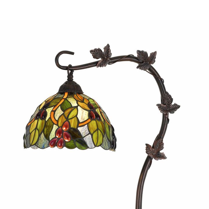 Downbridge Metal Tiffany Floor Lamp with Leaf Accents, Multicolor-Benzara