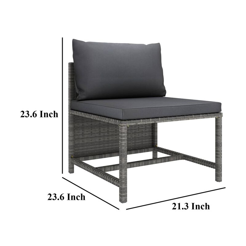 Tim Outdoor Modular Middle Sofa Chair, Sectional, Gray Cushions Rattan - Benzara