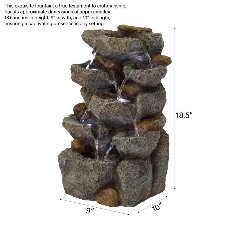 Cascading Electric Powered 8-Tier Rock Water Fountain 18.5" for Indoor and Outdoor Use