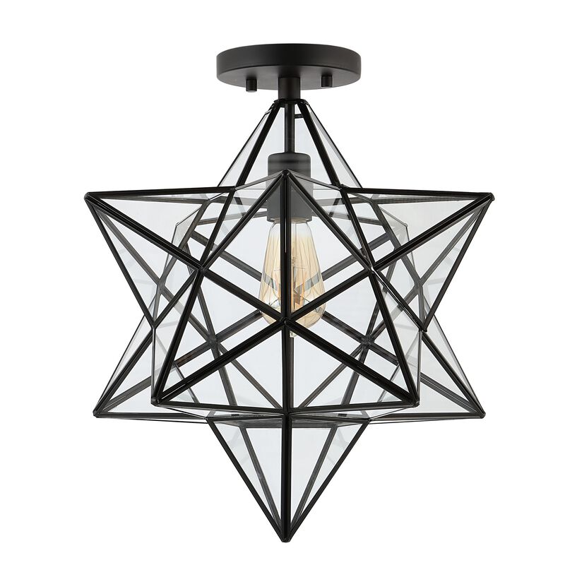 Ava 1-Light Farmhouse Bohemian Iron/Glass LED Semi Flush Mount