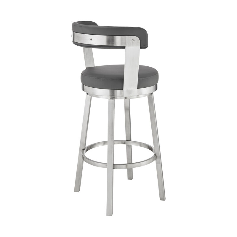 Bryant  Counter Height Swivel Bar Stool in Brushed Stainless Steel Finish and Gray Faux Leather