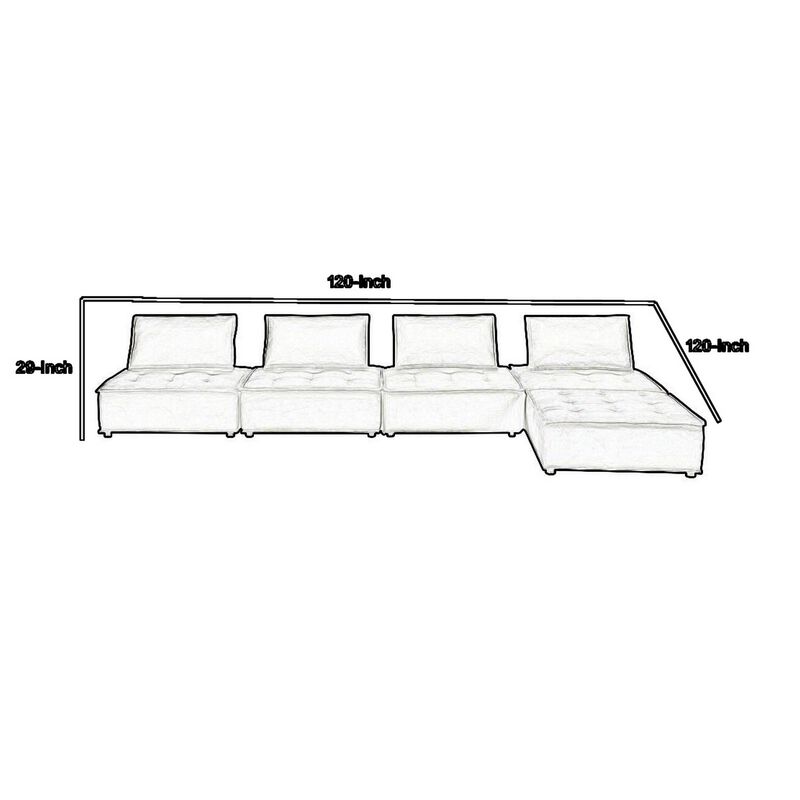 Alaya 120 Inch Tufted 5 Piece Sectional Sofa, Back Cushions, Black Velvet - Benzara