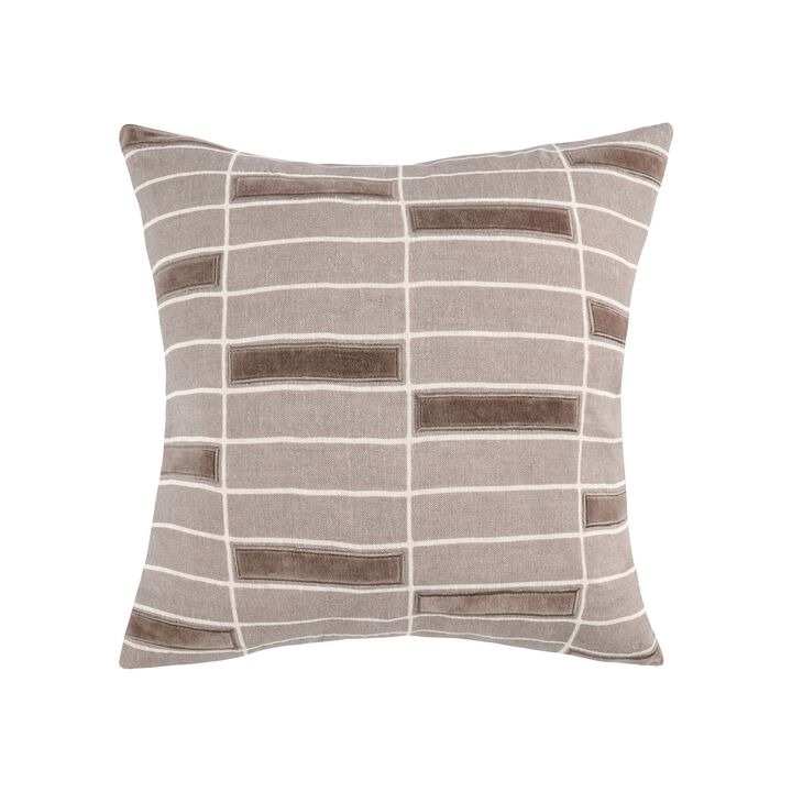Throw Pillow, 22 Inch Hand Screen Print Geometric Design, Brown Linen - Benzara
