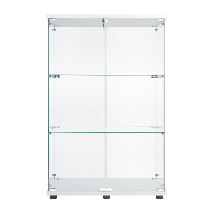 Two Door Glass Cabinet Glass Display Cabinet With 3 Shelves, White
