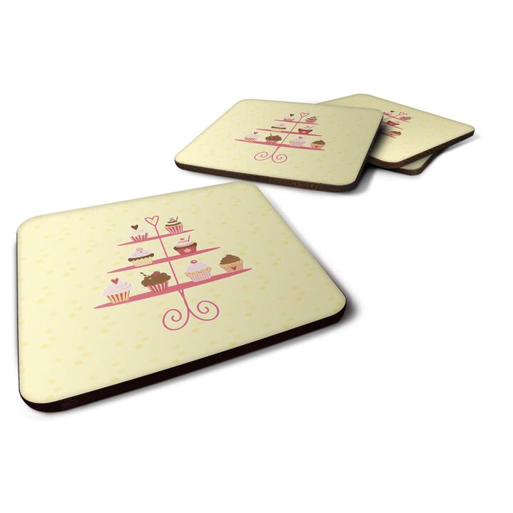 Caroline's Treasures 3 Tier Cupcakes on Yellow Decorative coasters, 3.5, Multicolor