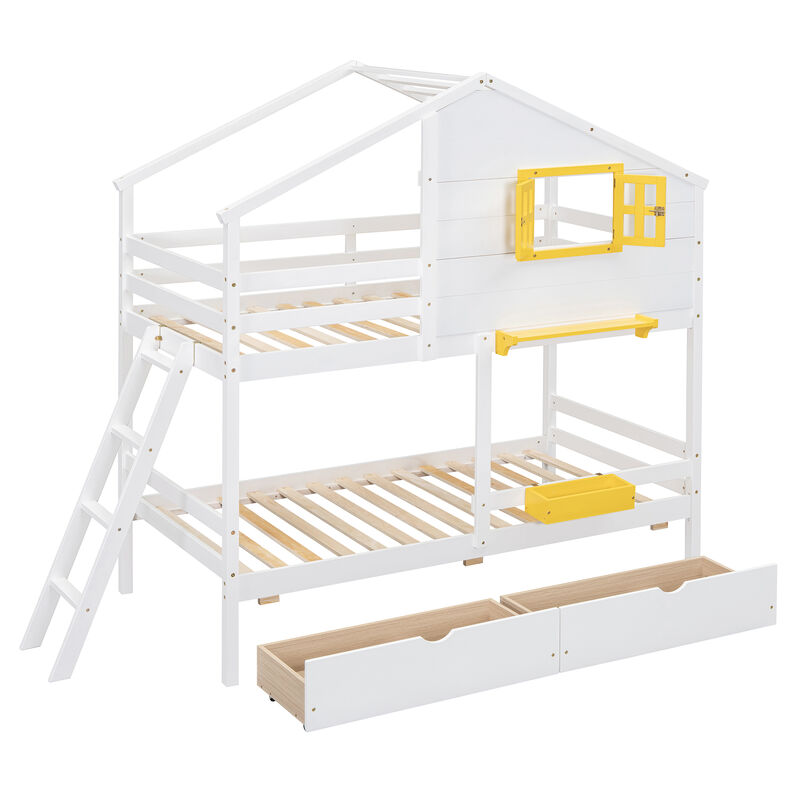 Merax Wood Bunk Bed with Storage Drawers
