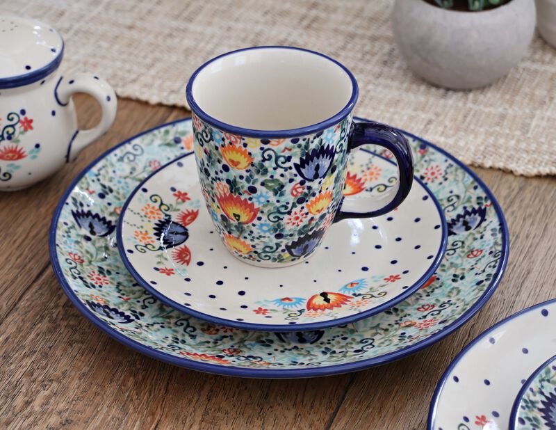 Blue Rose Polish Pottery Desert Flower Dessert Plate