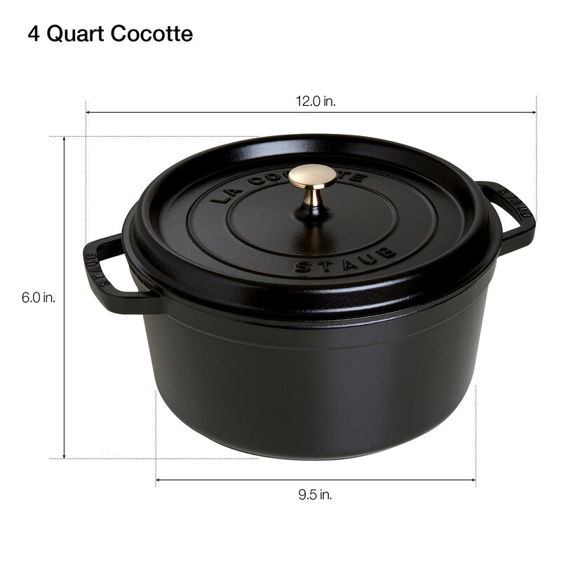 Staub Cast Iron Round Cocotte, Dutch Oven, 4-quart, serves 3-4, Made in France, White