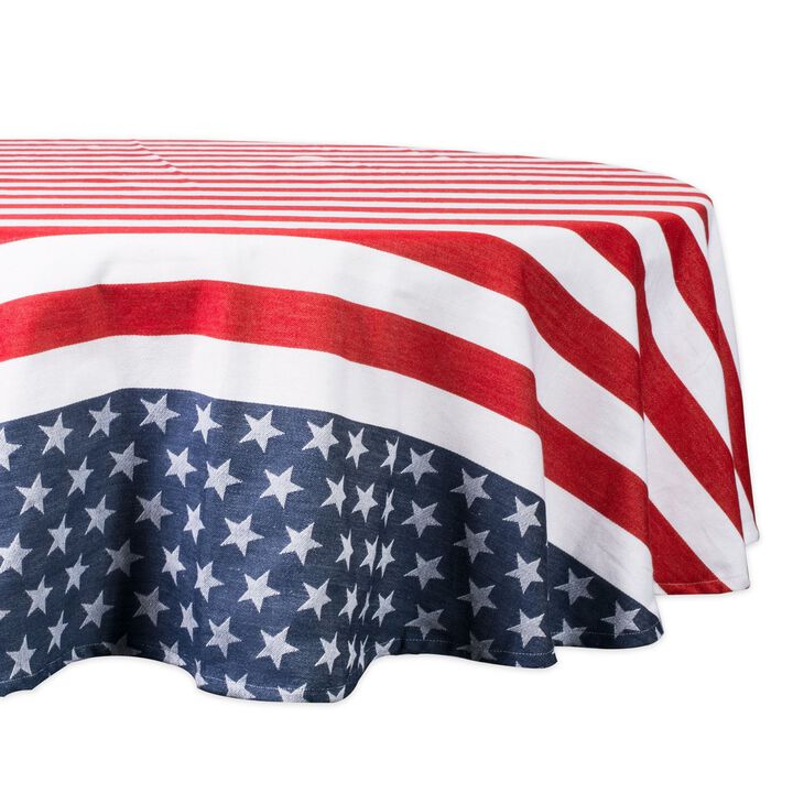 70" Red and White Stars and Striped Round Outdoor Tablecloth