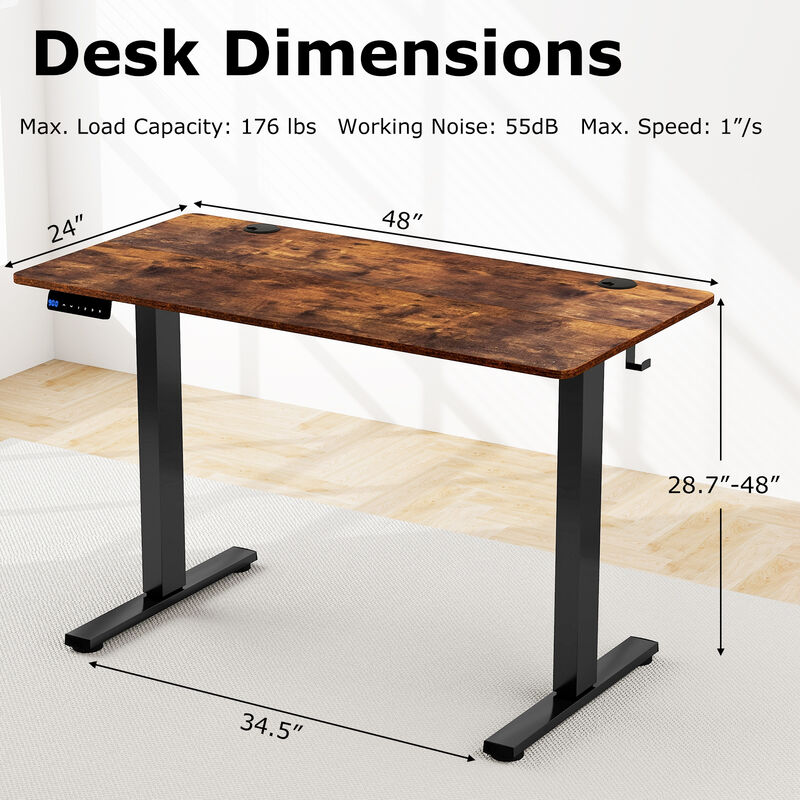 Adjustable Electric Standing Desk with 3 Memory Height Settings, Cable Management, and Hooks