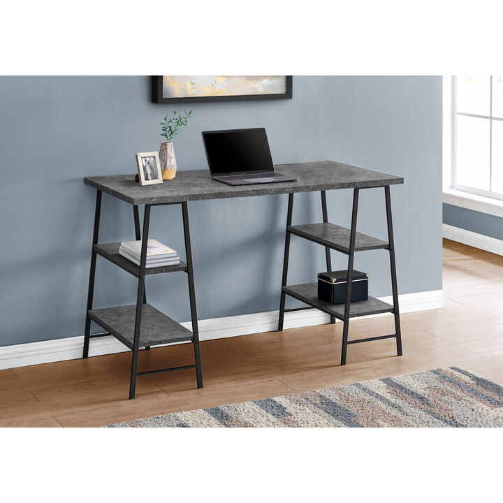 Monarch Specialties I 7526 Computer Desk, Home Office, Laptop, Storage Shelves, 48"L, Work, Metal, Laminate, Grey, Black, Contemporary, Modern