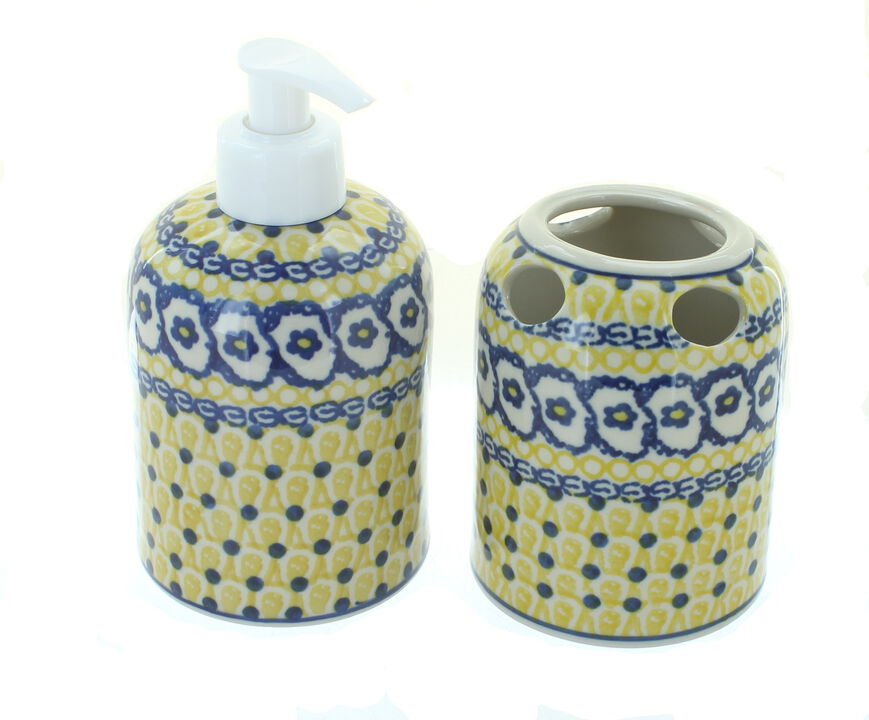 Blue Rose Polish Pottery Athena Soap Dispenser & Toothbrush Holder