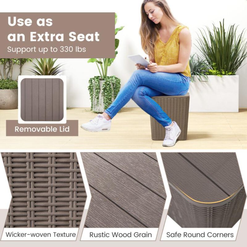 Hivvago Outdoor Resin Storage Side Table with Removable Lid and Wicker-woven Accent