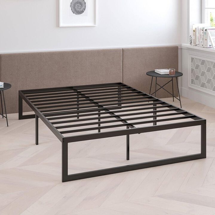Hivvago Queen Size 14 Inch High Heavy Duty Black Metal Platform Bed Frame