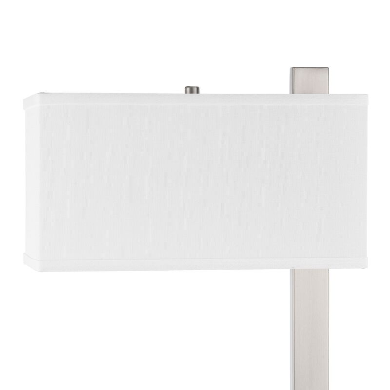 Nacy Table Lamp, 1 Power Outlet and USB Port, Chrome Steel 25 Inch - Benzara
