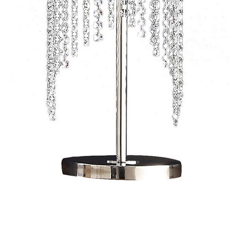 Mindy 30 Inch Table Lamp, Crystal Raindrops Design, Metal, Clear Finish-Benzara