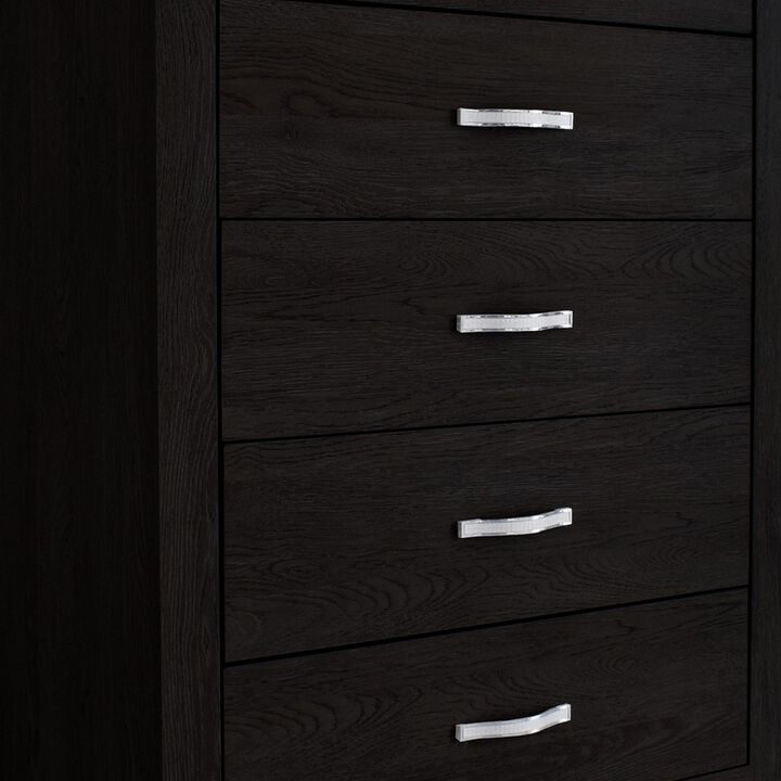 Ancy 48 Inch Tall 5 Drawer Dresser Chest, Faux Diamond Inlay Handles, Black-Benzara