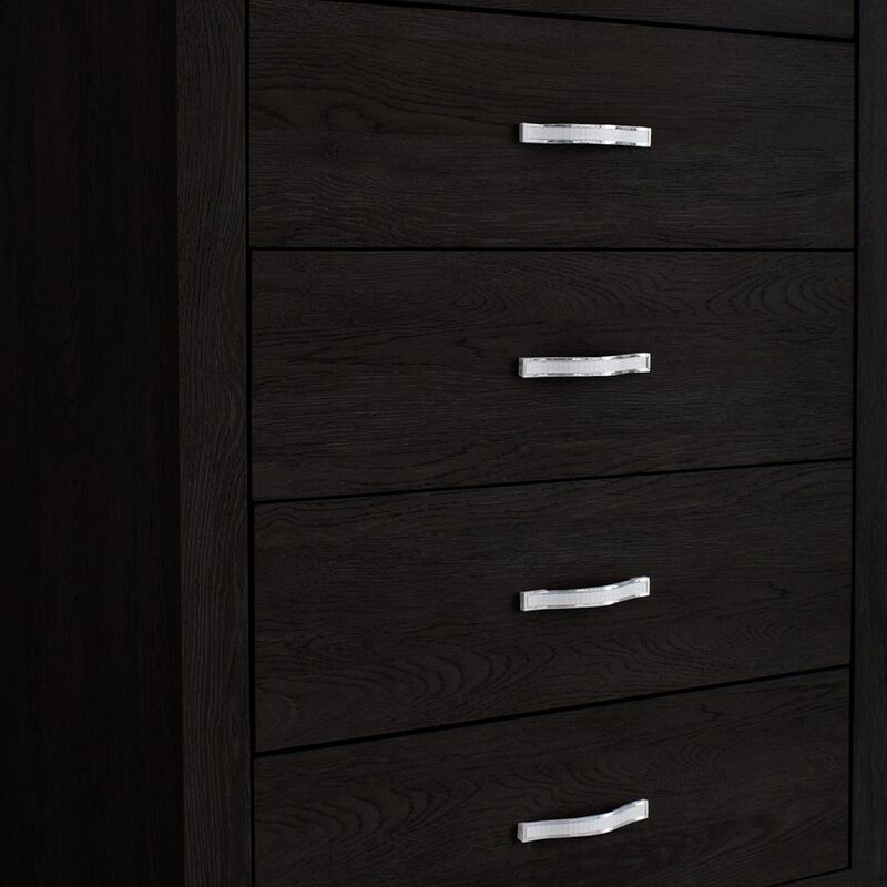 Ancy 48 Inch Tall 5 Drawer Dresser Chest, Faux Diamond Inlay Handles, Black-Benzara