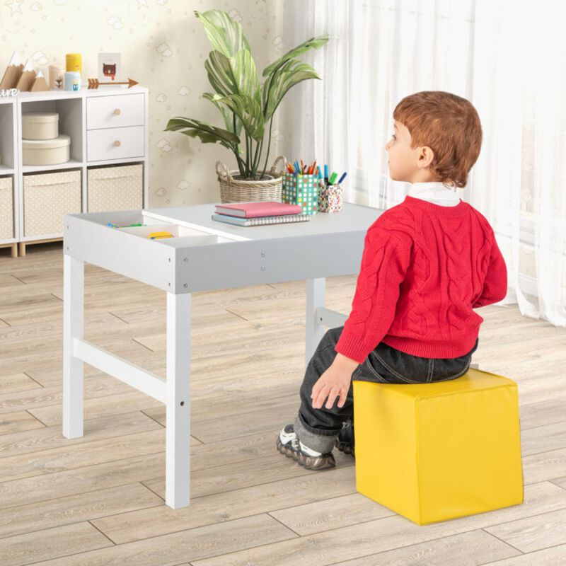 Hivvago 3 in 1 Wooden Kids Table with Storage and Double-Sided Tabletop-White
