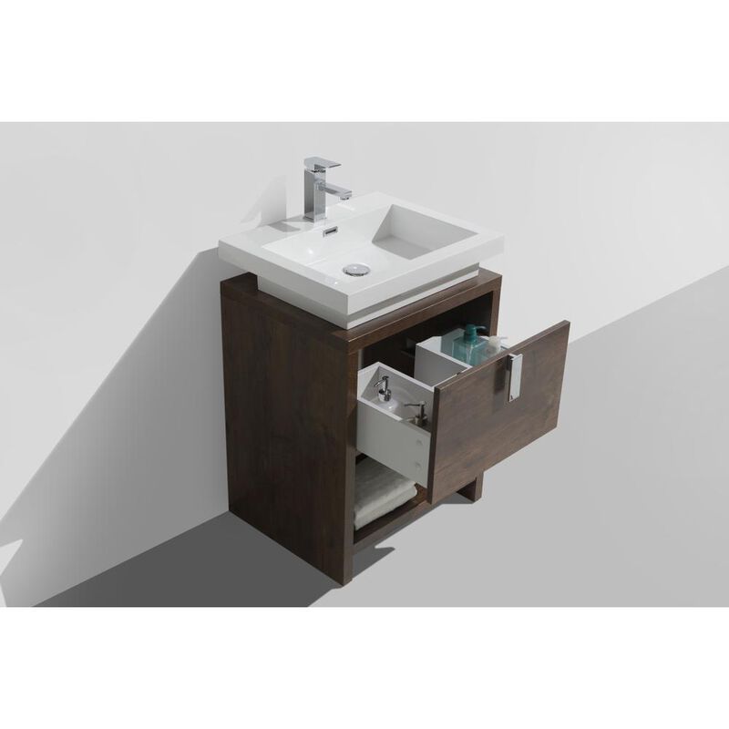 Kubebath Levi 24 Rose Wood Modern Bathroom Vanity w/ Cubby Hole