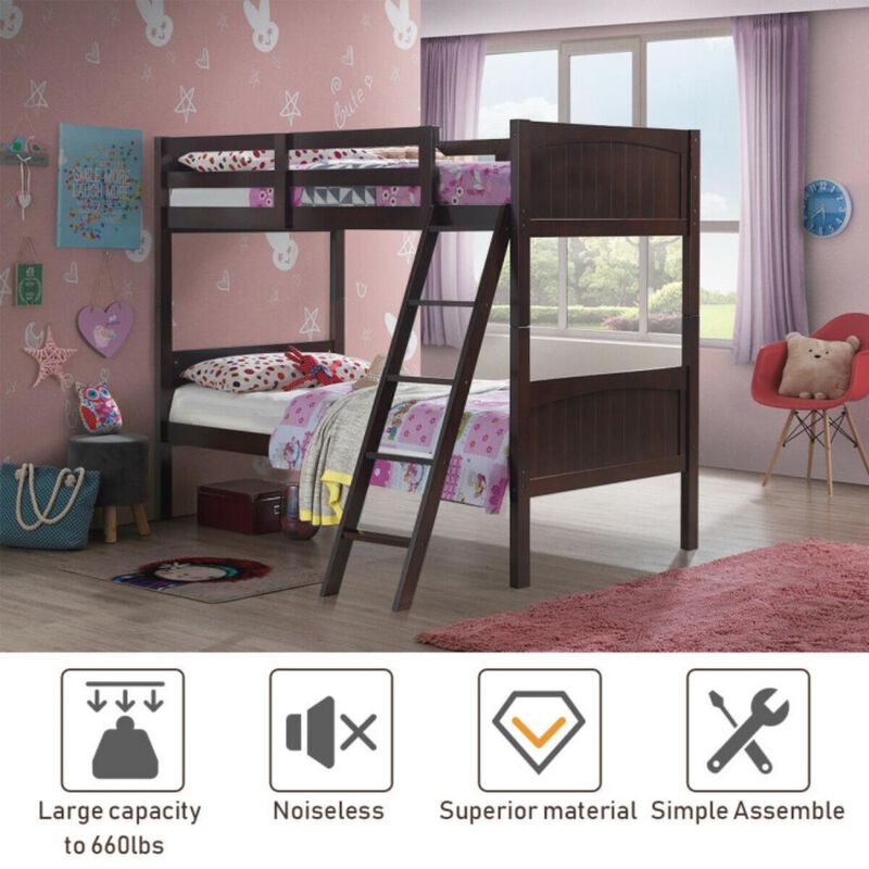Hivvago Wooden Twin Over Twin Bunk Beds with Ladder and Safety Rail