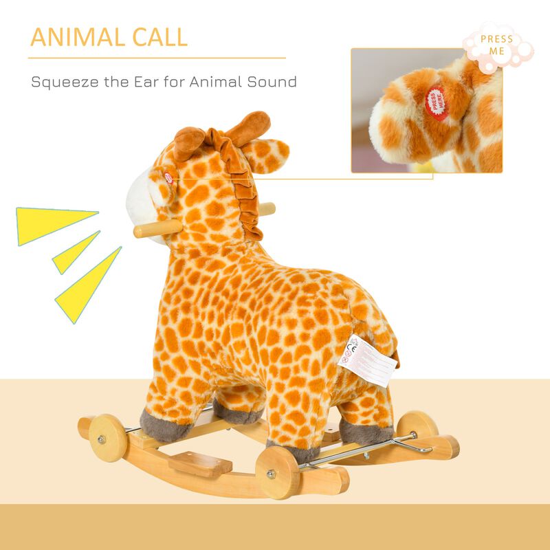 Yellow Kids' Rocker: Giraffe Plush Rocking Horse with Sounds