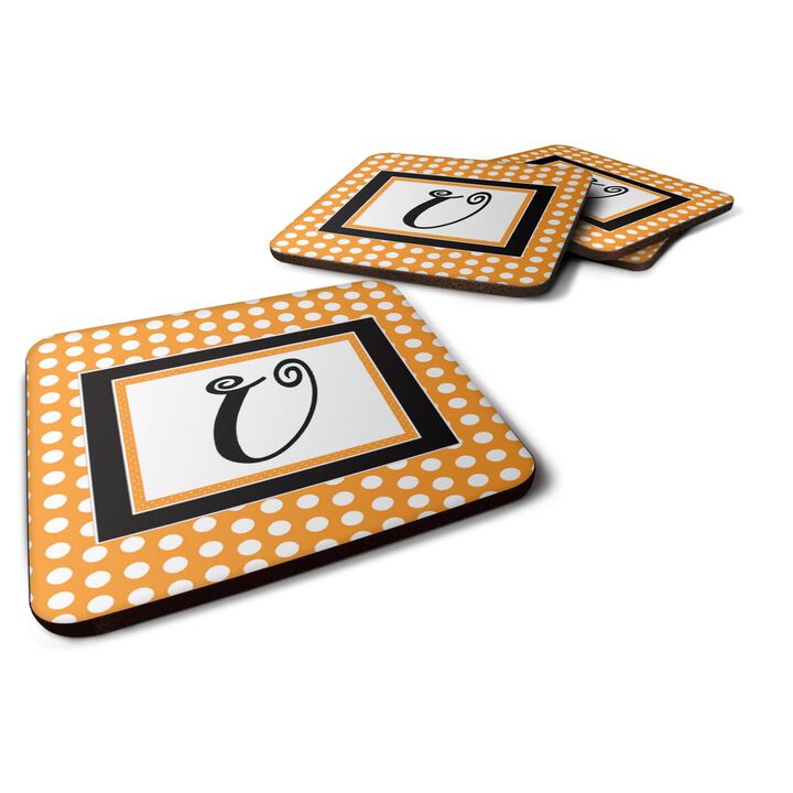 Caroline's Treasures CJ1033-UFC Monogram-Orange Polkadots Foam Coasters (Set of 4), Initial Letter U, 3.5 H x 3.5 W, Multicolor