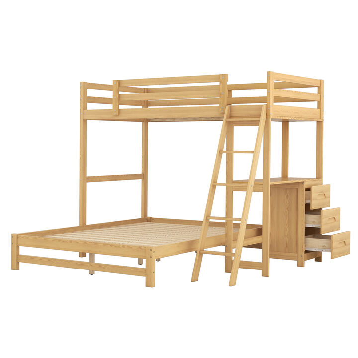 Merax Wood Bunk Bed with Desk and Three Drawers