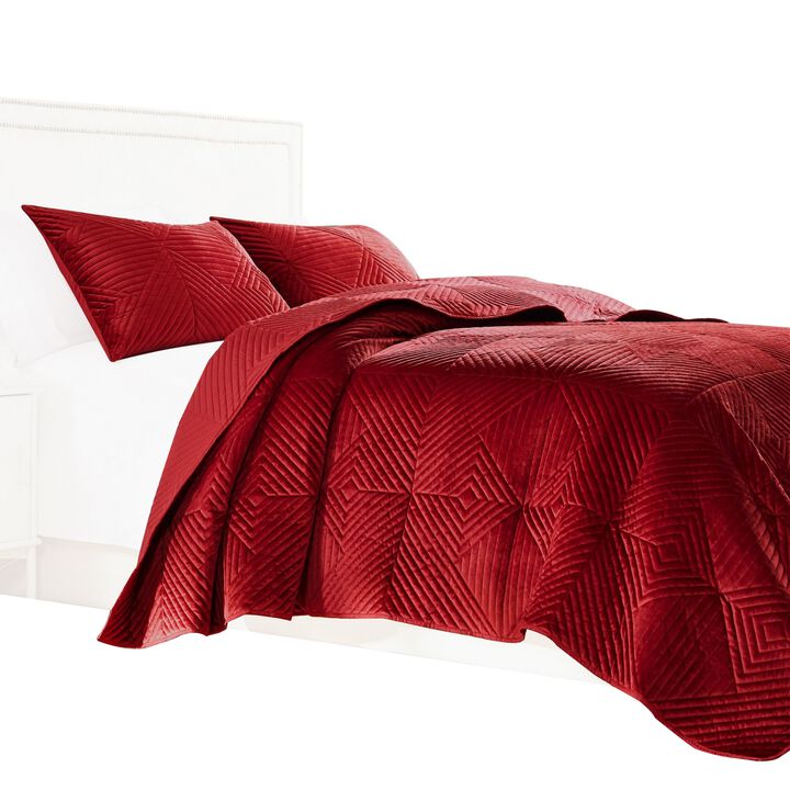 Ahab 2 Piece Twin Quilt Set with 1 Pillow Sham, Dutch Velvet Face, Red - Benzara