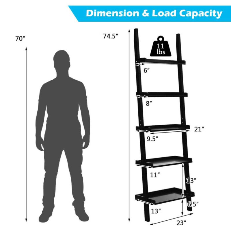 Hivvago  5-Tier Ladder Shelf with Open Shelves for Living Room Home Office