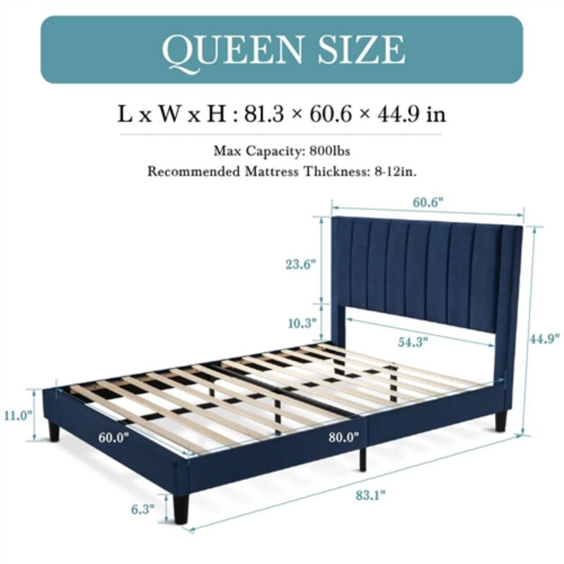 Velvet Upholstered Platform Bed with Headboard – Elegant Modern Bedroom Solution