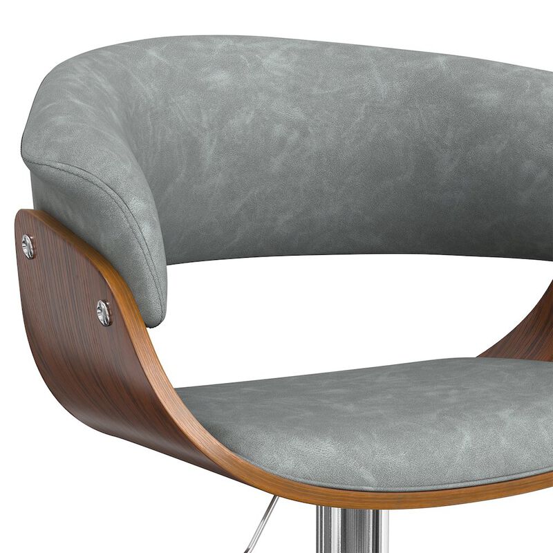 Simpli Home Sheldon Adjustable Swivel Bar Stool In Stone Grey Vegan Faux Leather
