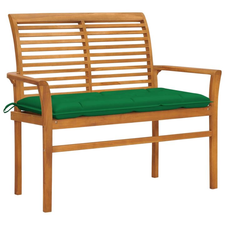 vidaXL Garden Bench with Green Cushion 44.1" Solid Teak Wood