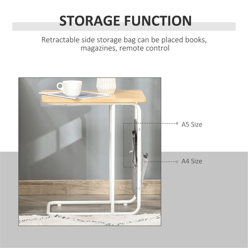 Modern C-Shaped Sofa Table, Laptop Stand & End Table for Living Room
