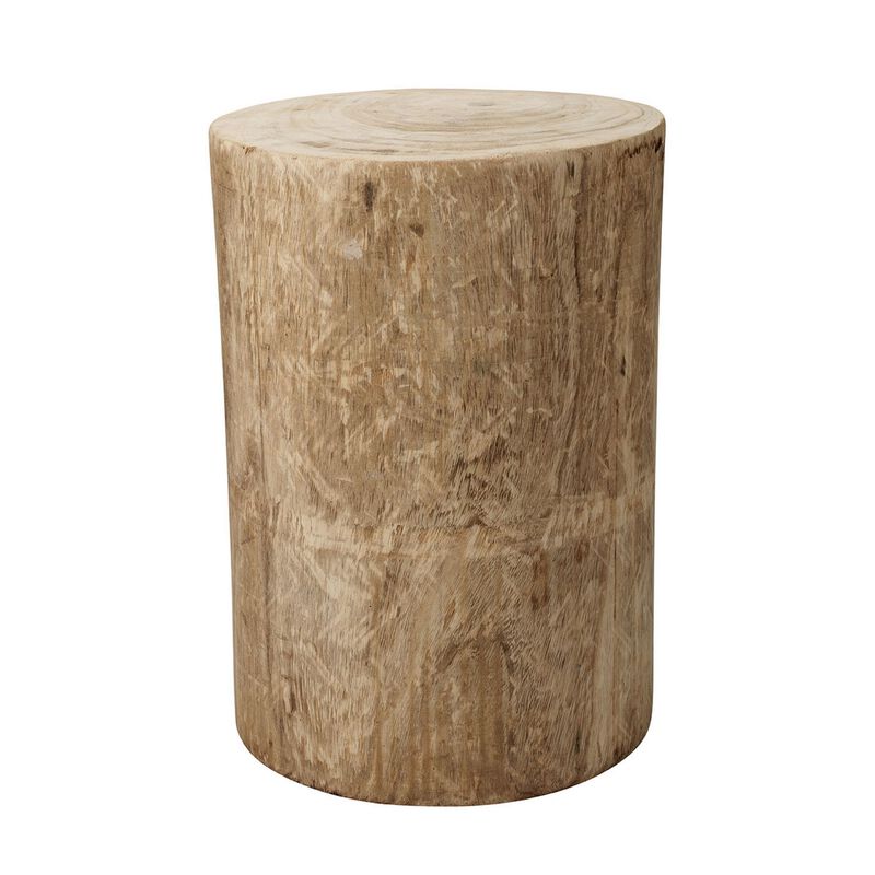 18 Inch Modern Side End Table, Tree Log Design, Paulownia Wood, Natural-Benzara