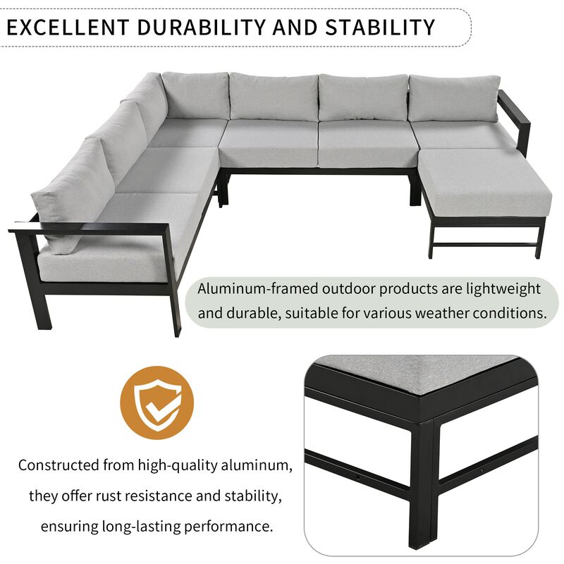 Mondawe 7-Piece U-Shaped Modular Sofa Set,Multi-Person Sectional Sofa Furniture For Patio & Garden
