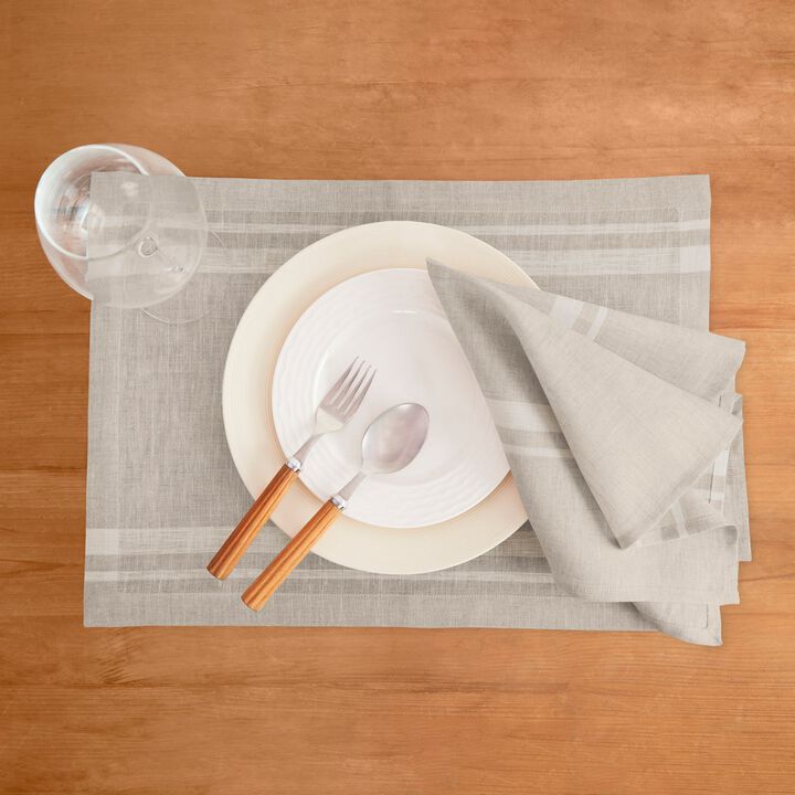 Solino Home 100% Pure Linen 14 x 19 Inch Placemats Set of 4 | French Stripe