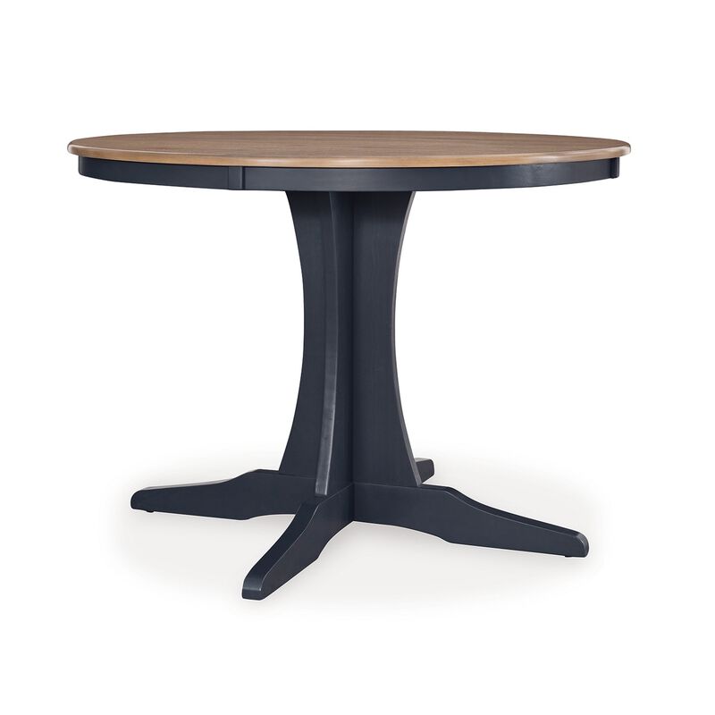 Doti Dining Table, 42 Inch Round Brown Top, Dark Blue Pedestal Base - Benzara