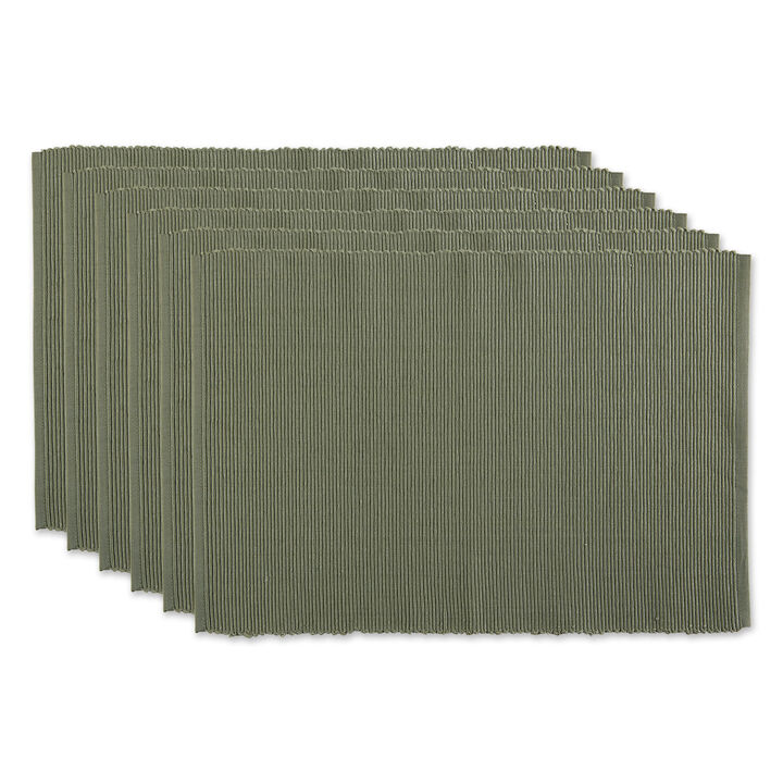 Set of 6 Artichoke Green Ribbed Placemat  19"