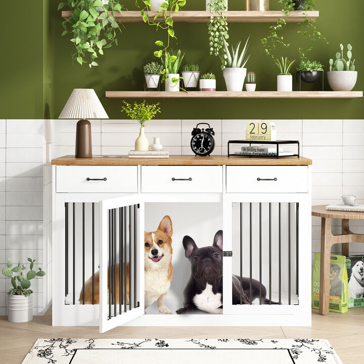 FUFU&GAGA  Elegant Dog Crate Furniture with Storage Drawers -  (55.3"W x 23.6"D x 35.4"H)