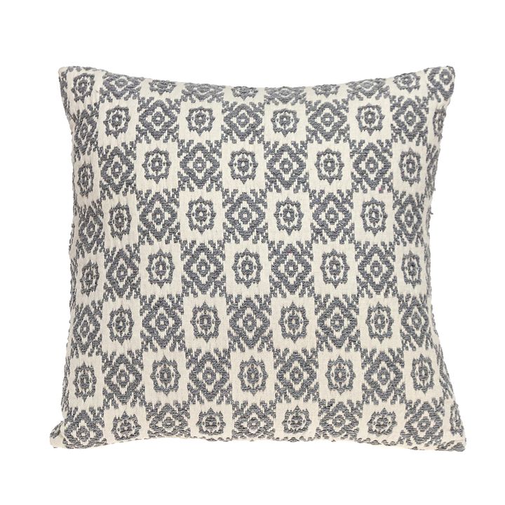 16" Beige Transitional Mosaic Embroidered Throw Pillow