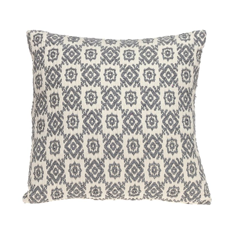 16" Beige Transitional Mosaic Embroidered Throw Pillow