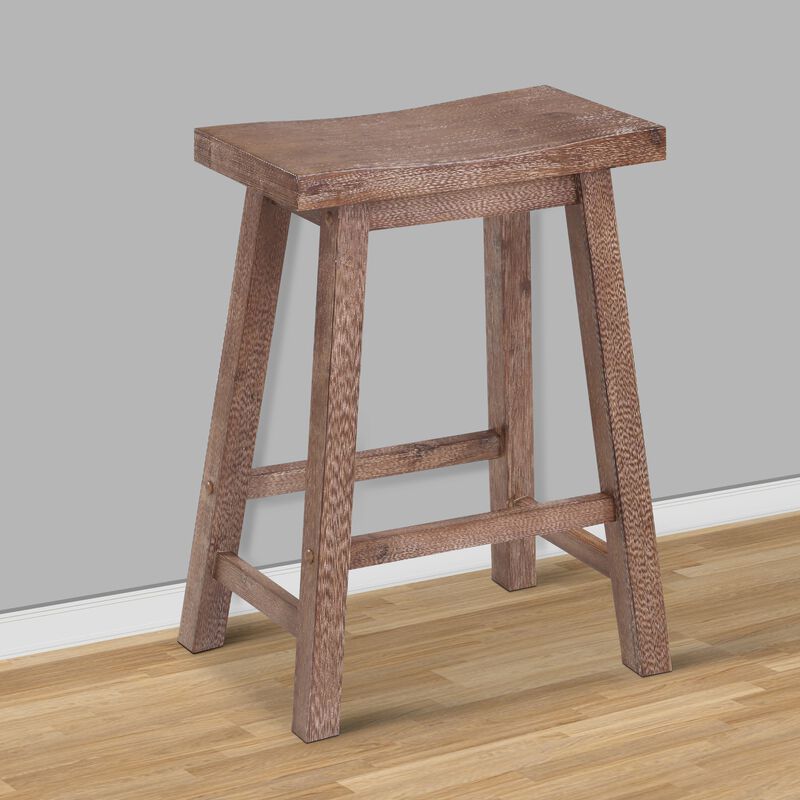 Wooden Frame Saddle Seat Counter Height Stool with Angled Legs, Brown-Benzara