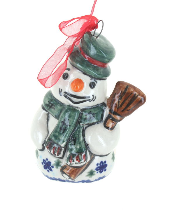 Blue Rose Polish Pottery Christmas Bounty Snowman Ornament