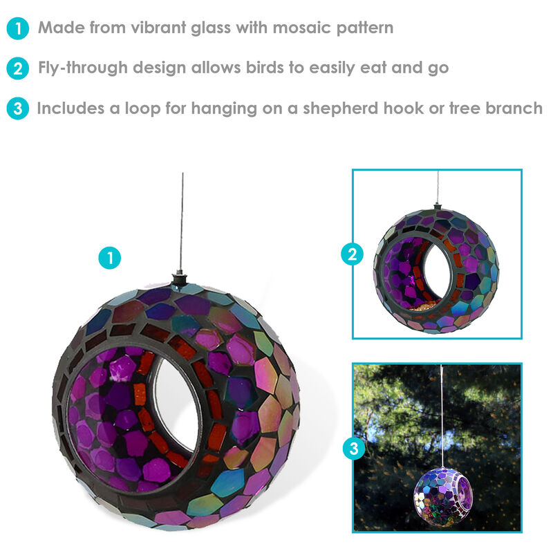 Sunnydaze 6" Mosaic Glass Fly-Through Hanging Bird Feeder