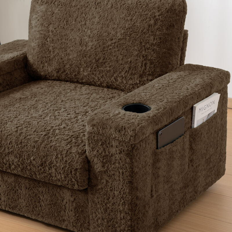 Merax Upholstered Sofa Chair with Storage Ottoman and Armrests