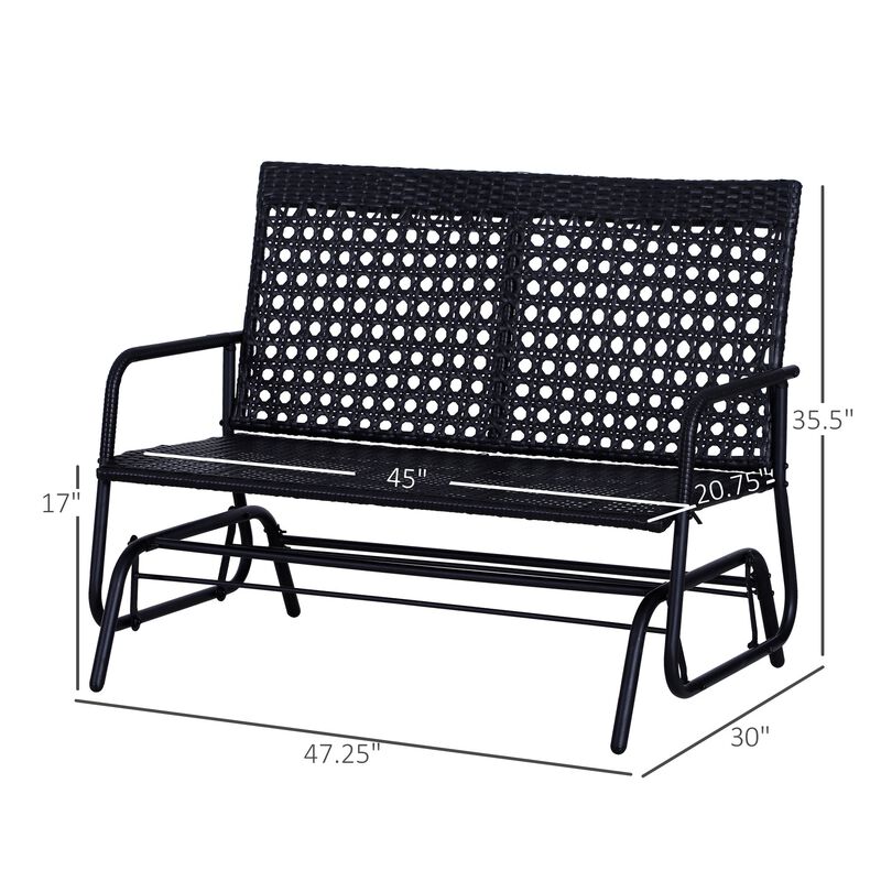 Outdoor Rocking Duo: Black 2-Person Wicker Glider Bench with Cushions