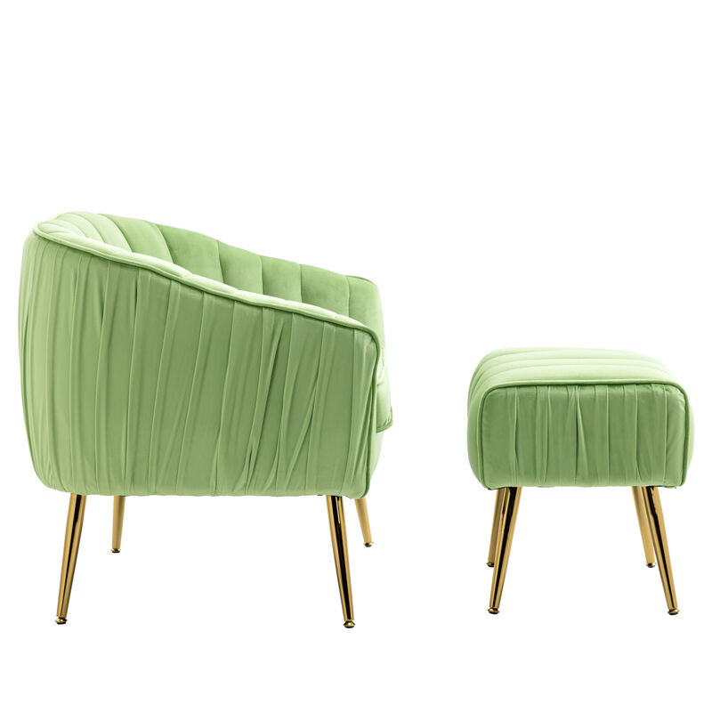 Velvet Accent Chair With Ottoman, Modern Tufted Barrel Chair Ottoman Set For Living Room