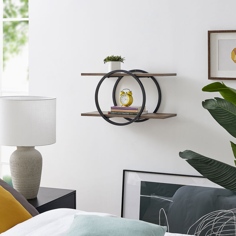 Antigua Crossed Double Circle 2-Tier Wall Shelf Unit