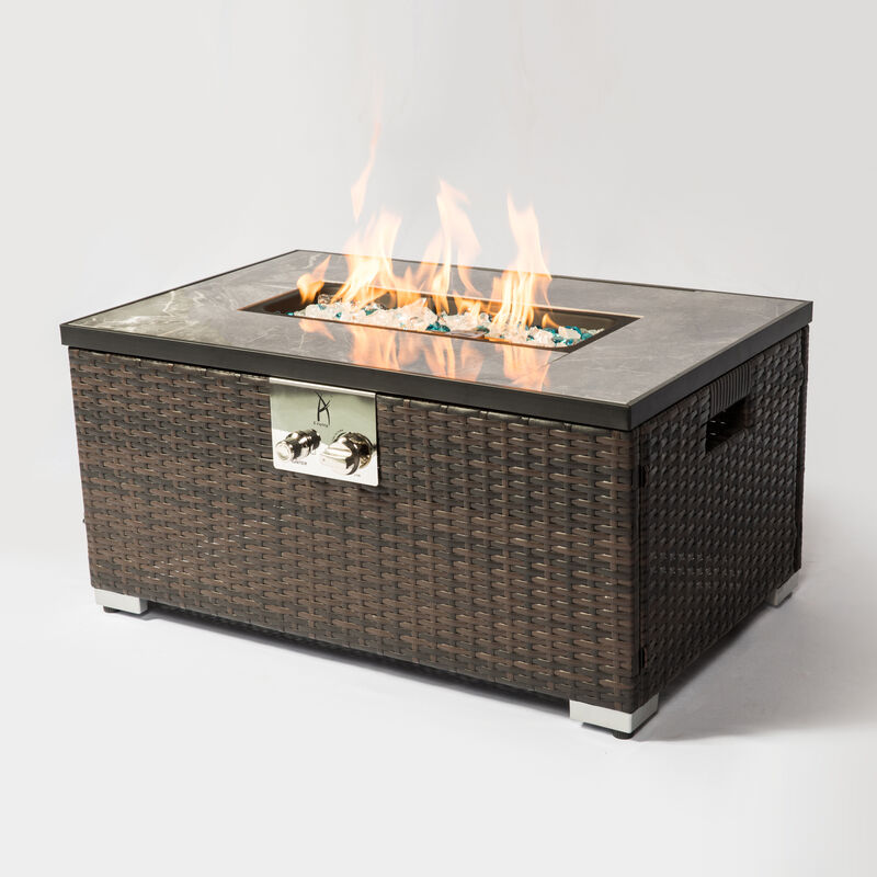 Streamdale Outdoor Rectangle Fire Pit Table With Propane Tank Cover